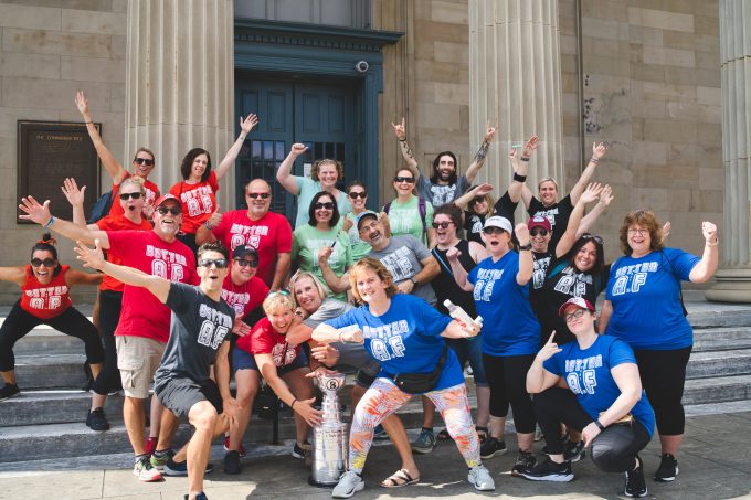 group photo of Bent On Better members showing some excitement and fun during their annual games event